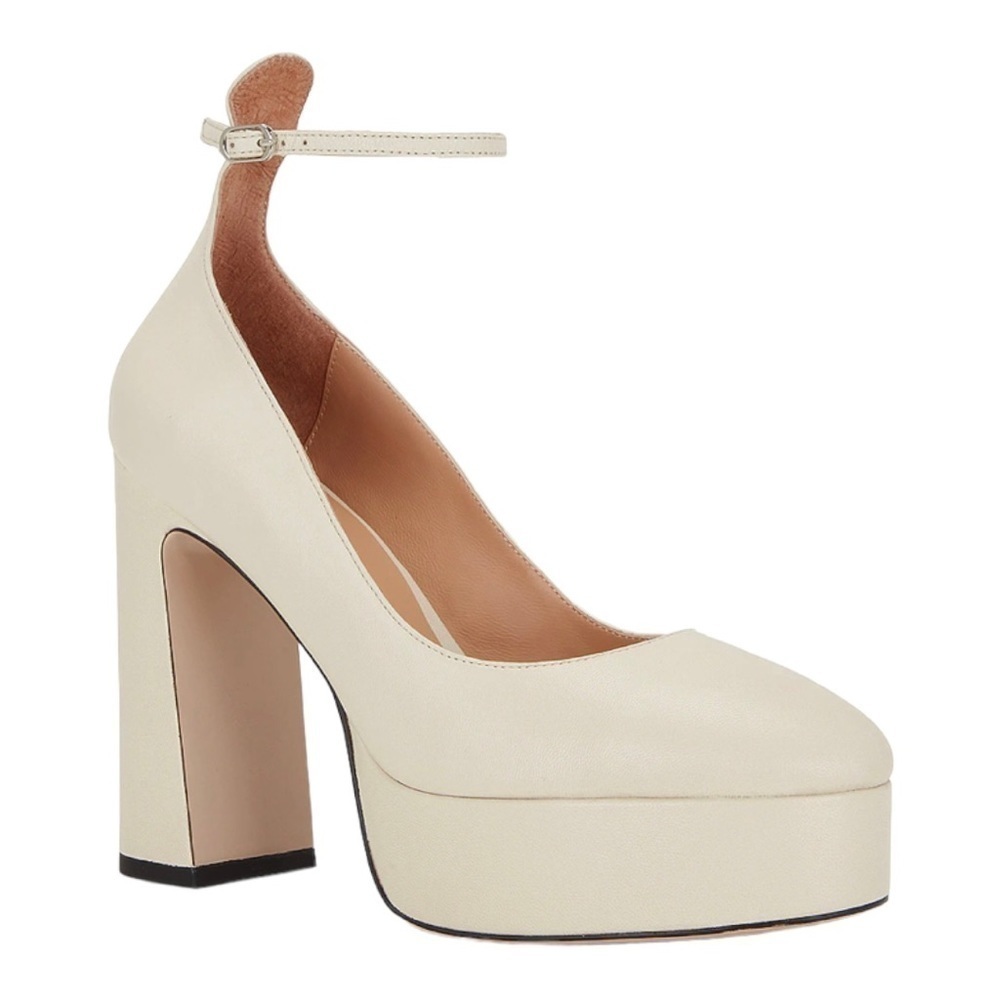 NEW Lola Cruz Norther Platform Pump Block Heel Round Toe Cream Leather Size 36